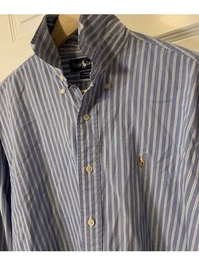 Vtg Ralph Lauren 90S Yarmouth Button-Down Shirt Long Sleeve Blue Stripes 15.5 35